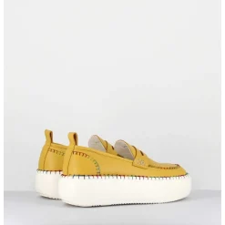 Mocassins Cuir Jaune Avec Surpiqures Multico - A66C Happy Giallo