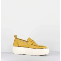 Mocassins Cuir Jaune Avec Surpiqures Multico - A66C Happy Giallo