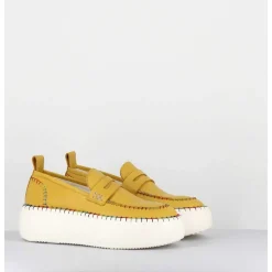 Mocassins Cuir Jaune Avec Surpiqures Multico - A66C Happy Giallo