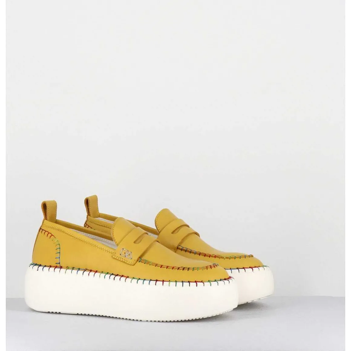 Mocassins Cuir Jaune Avec Surpiqures Multico - A66C Happy Giallo