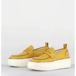Mocassins Cuir Jaune Avec Surpiqures Multico - A66C Happy Giallo