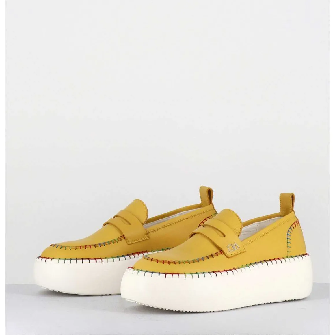 Mocassins Cuir Jaune Avec Surpiqures Multico - A66C Happy Giallo