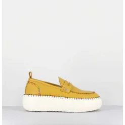 Mocassins Cuir Jaune Avec Surpiqures Multico - A66C Happy Giallo