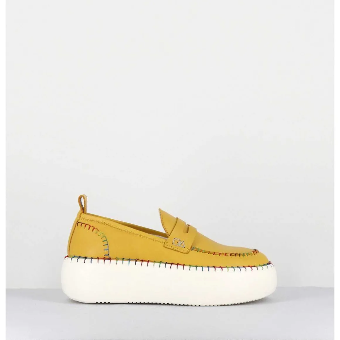 Mocassins Cuir Jaune Avec Surpiqures Multico - A66C Happy Giallo