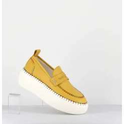 Mocassins Cuir Jaune Avec Surpiqures Multico - A66C Happy Giallo
