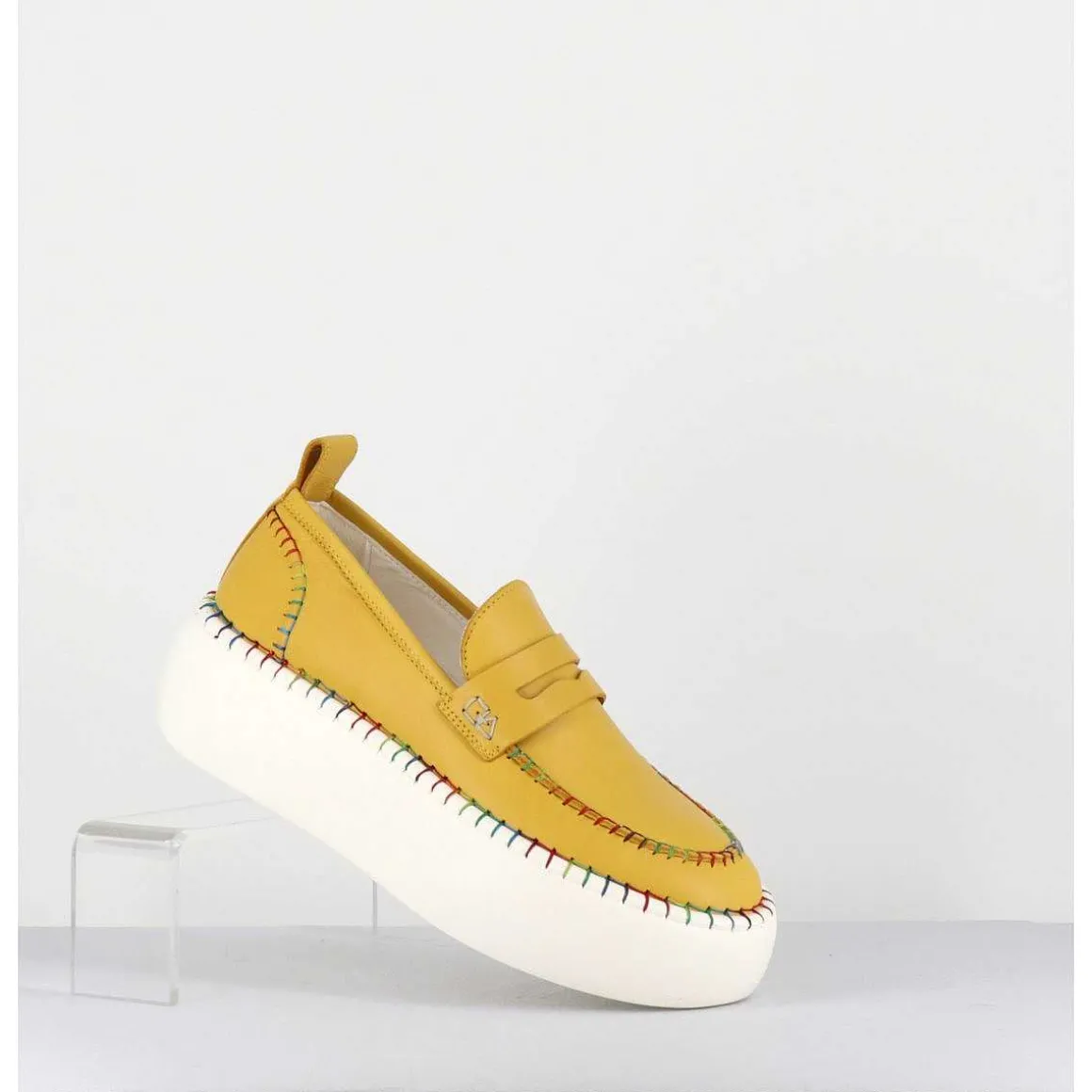 Mocassins Cuir Jaune Avec Surpiqures Multico - A66C Happy Giallo