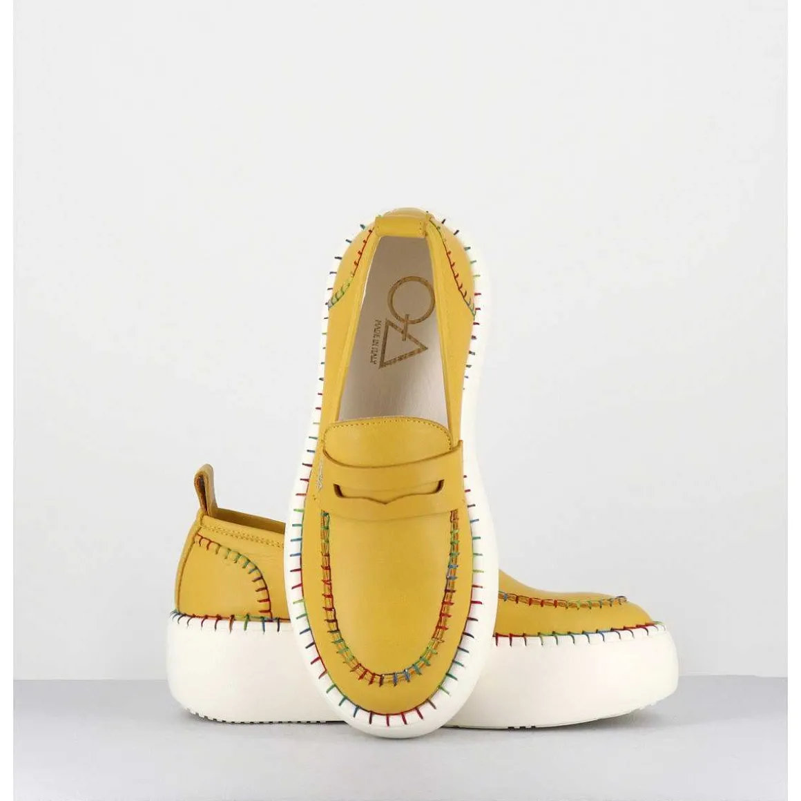 Mocassins Cuir Jaune Avec Surpiqures Multico - A66C Happy Giallo