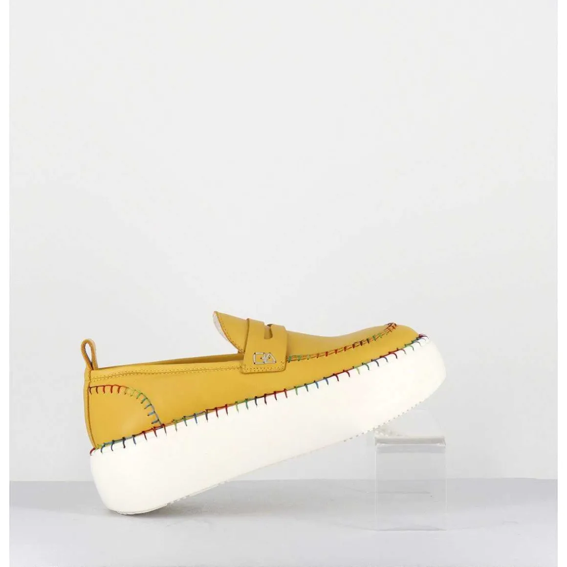 Mocassins Cuir Jaune Avec Surpiqures Multico - A66C Happy Giallo