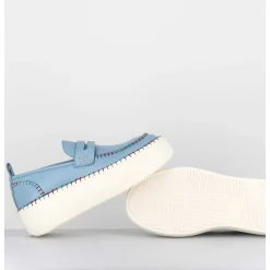 Mocassins En Cuir Bleu Avec Surpiqures Multico - A66C Happy Blu