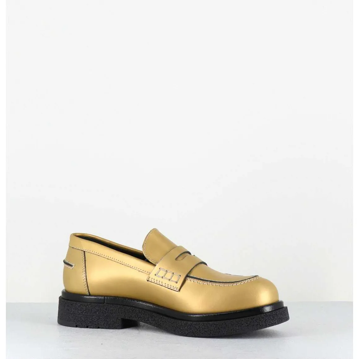 Mocassins En Cuir Dore Mat Semelle Legere - Al100 Old Metal