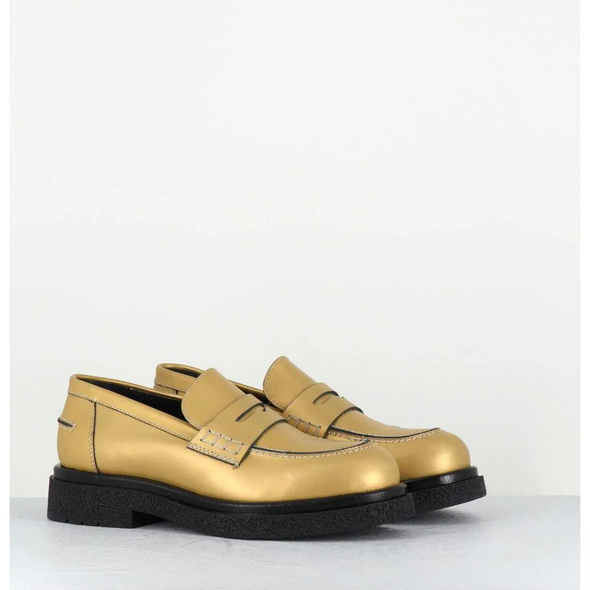 Mocassins En Cuir Dore Mat Semelle Legere - Al100 Old Metal