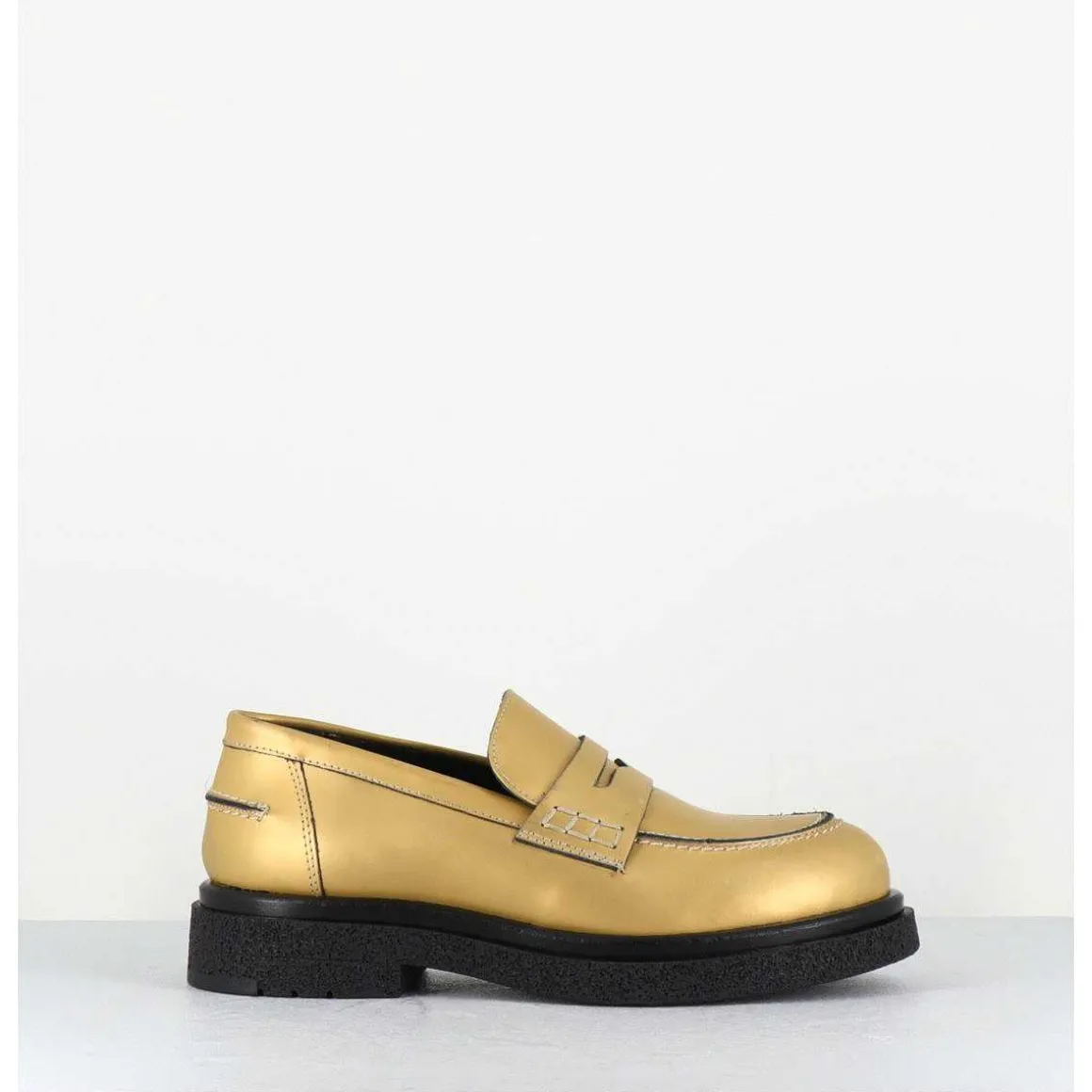 Mocassins En Cuir Dore Mat Semelle Legere - Al100 Old Metal