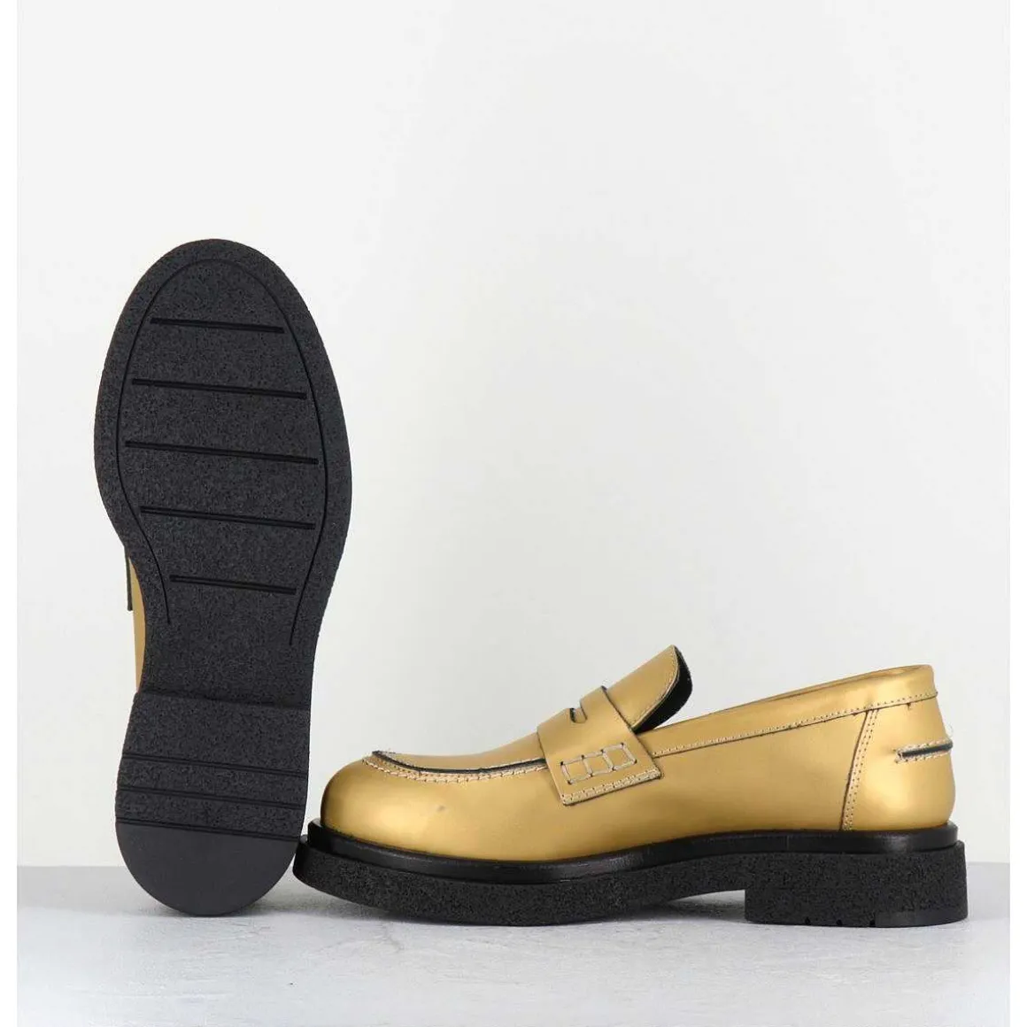 Mocassins En Cuir Dore Mat Semelle Legere - Al100 Old Metal