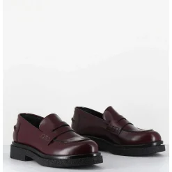 Mocassins En Cuir Glace Bordeaux Semelle Legere - Al100 Abrasivato Bordeau