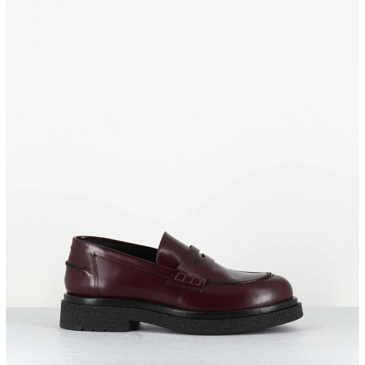 Mocassins En Cuir Glace Bordeaux Semelle Legere - Al100 Abrasivato Bordeau
