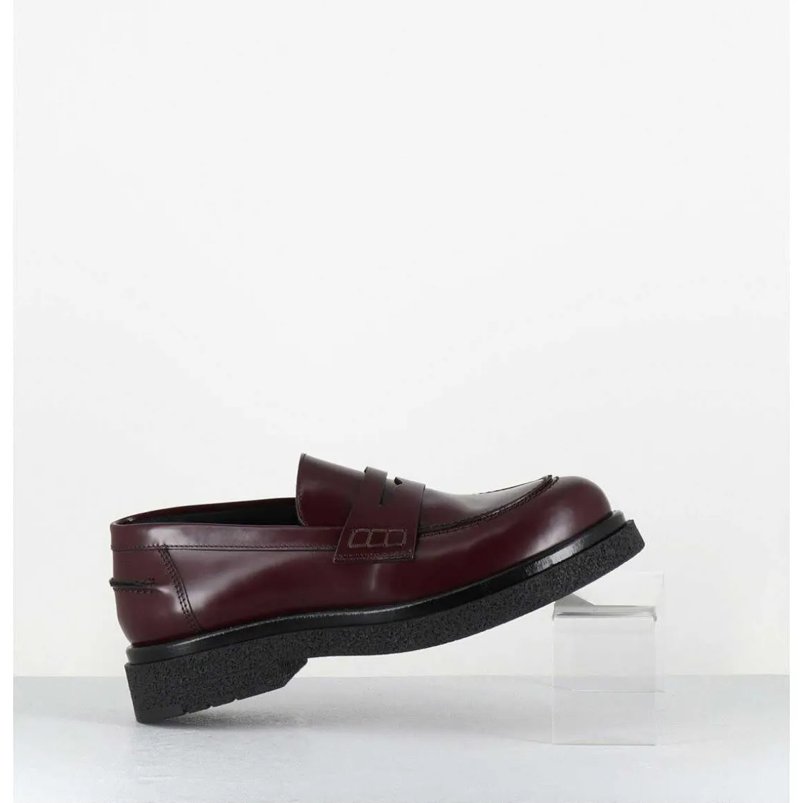 Mocassins En Cuir Glace Bordeaux Semelle Legere - Al100 Abrasivato Bordeau