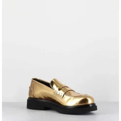 Mocassins En Cuir Glace Miroir Or Semelle Legere - Al100 Superlux Oro