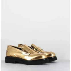 Mocassins En Cuir Glace Miroir Or Semelle Legere - Al100 Superlux Oro