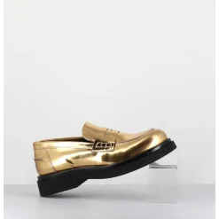 Mocassins En Cuir Glace Miroir Or Semelle Legere - Al100 Superlux Oro
