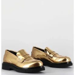 Mocassins En Cuir Glace Miroir Or Semelle Legere - Al100 Superlux Oro