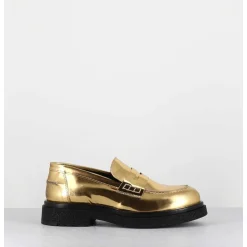 Mocassins En Cuir Glace Miroir Or Semelle Legere - Al100 Superlux Oro