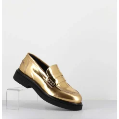 Mocassins En Cuir Glace Miroir Or Semelle Legere - Al100 Superlux Oro