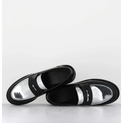 Mocassins En Cuir Glace Noir & Argent - Al103 Nero Argento