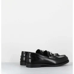 Mocassins En Cuir Glace Noir & Mors Argent - Al104 Abrasivato Nero