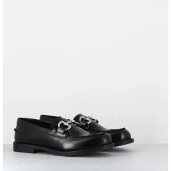Mocassins En Cuir Glace Noir & Mors Argent - Al104 Abrasivato Nero