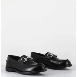 Mocassins En Cuir Glace Noir & Mors Argent - Al104 Abrasivato Nero