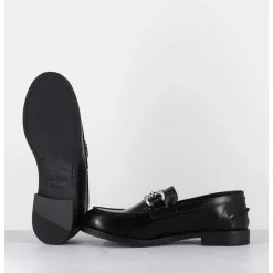 Mocassins En Cuir Glace Noir & Mors Argent - Al104 Abrasivato Nero