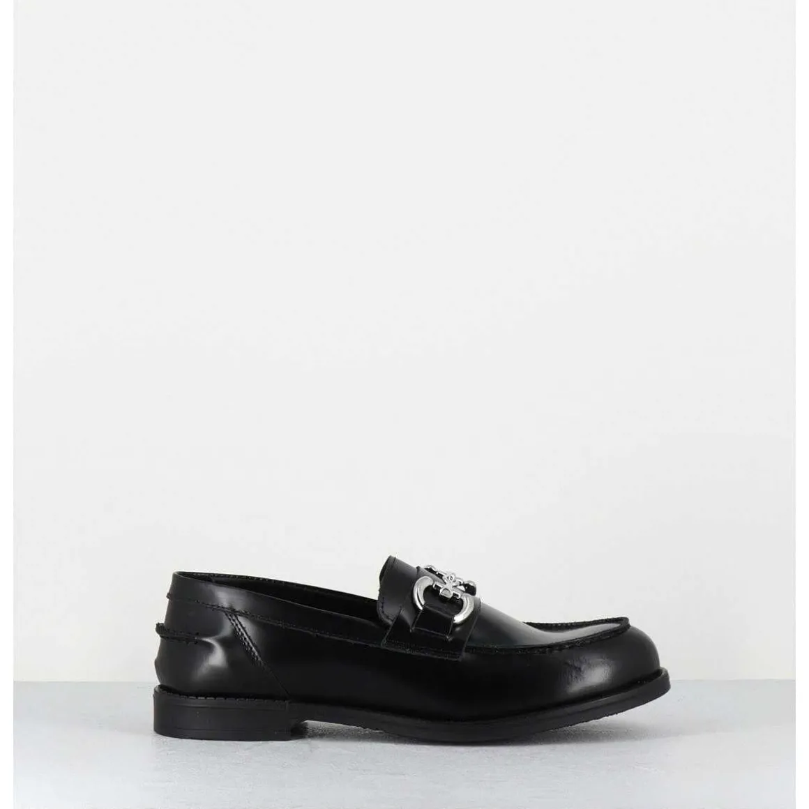 Mocassins En Cuir Glace Noir & Mors Argent - Al104 Abrasivato Nero