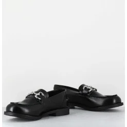 Mocassins En Cuir Glace Noir & Mors Argent - Al104 Abrasivato Nero