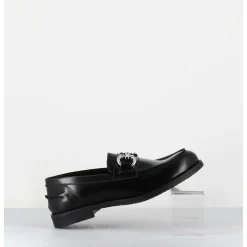 Mocassins En Cuir Glace Noir & Mors Argent - Al104 Abrasivato Nero
