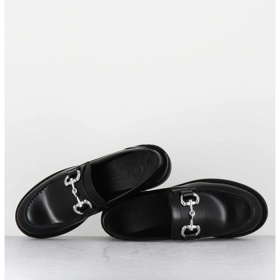 Mocassins En Cuir Glace Noir & Mors Argent - Al104 Abrasivato Nero