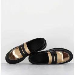 Mocassins En Cuir Glace Noir & Or - Al103 Nero Oro