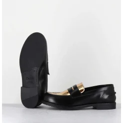 Mocassins En Cuir Glace Noir & Or - Al103 Nero Oro