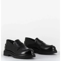Mocassins En Cuir Glace Noir Semelle Legere - Al100 Abrasivato Nero