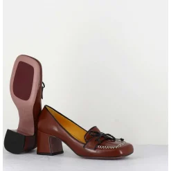 Mocassins En Cuir Lisse Marron A Pompon - R233M Mousse Cuoio
