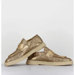 Mocassins En Cuir Metallise Dore & Crepe - 10816 Terenz Mekong