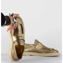 Mocassins En Cuir Metallise Dore & Crepe - 10816 Terenz Mekong