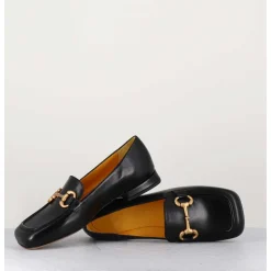 Mocassins En Cuir Noir & Mors Dore - Q155 Seta Nero