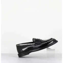 Mocassins En Cuir Noir & Rivets Argent Semelle Gomme - Aversa Abra Nero