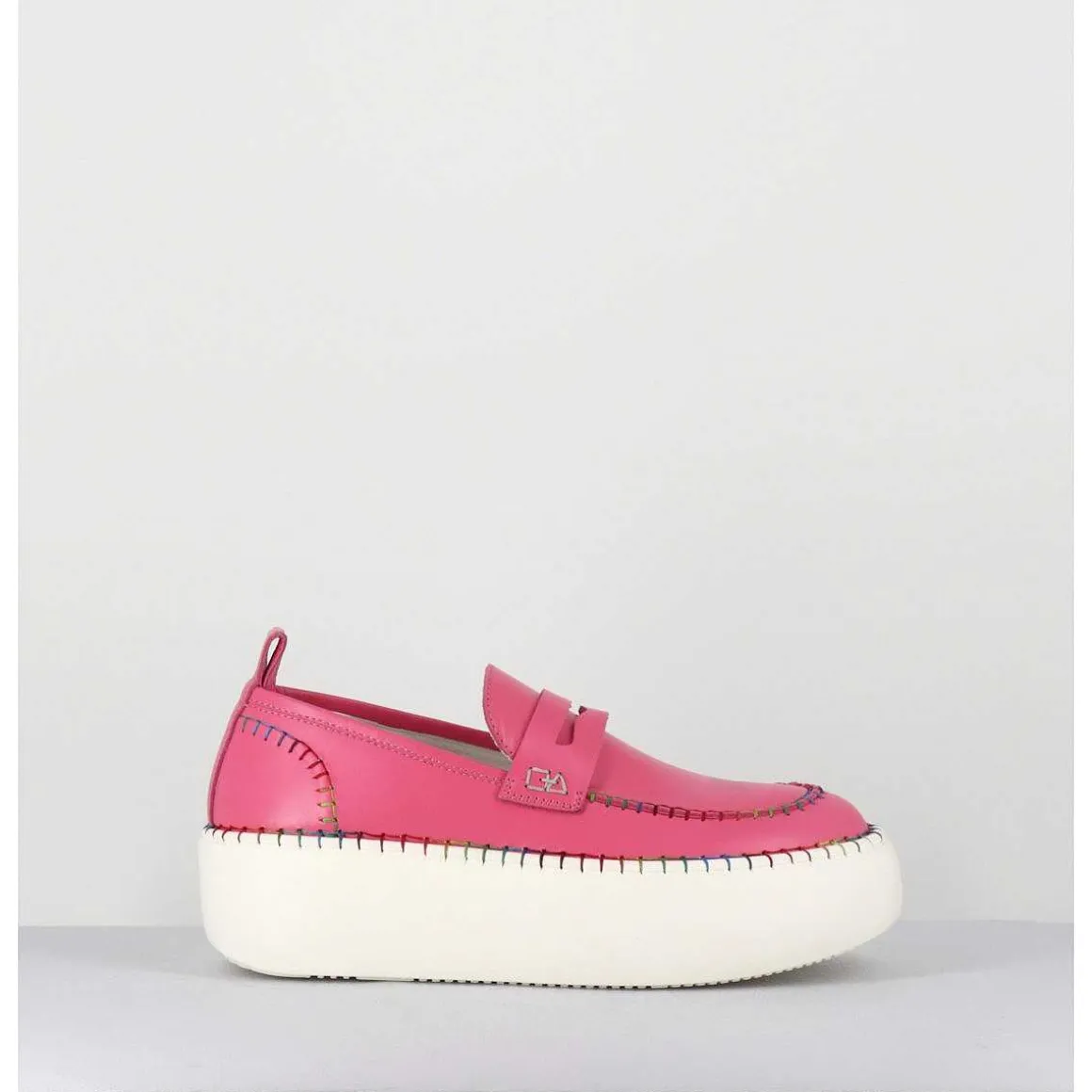 Mocassins En Cuir Rose Avec Surpiqures Multico - A66C Happy Rosa