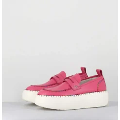 Mocassins En Cuir Rose Avec Surpiqures Multico - A66C Happy Rosa