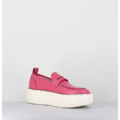 Mocassins En Cuir Rose Avec Surpiqures Multico - A66C Happy Rosa