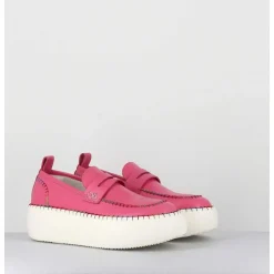 Mocassins En Cuir Rose Avec Surpiqures Multico - A66C Happy Rosa
