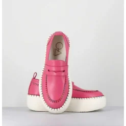 Mocassins En Cuir Rose Avec Surpiqures Multico - A66C Happy Rosa