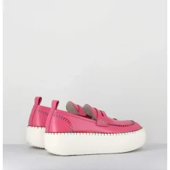 Mocassins En Cuir Rose Avec Surpiqures Multico - A66C Happy Rosa