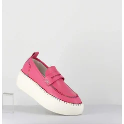 Mocassins En Cuir Rose Avec Surpiqures Multico - A66C Happy Rosa